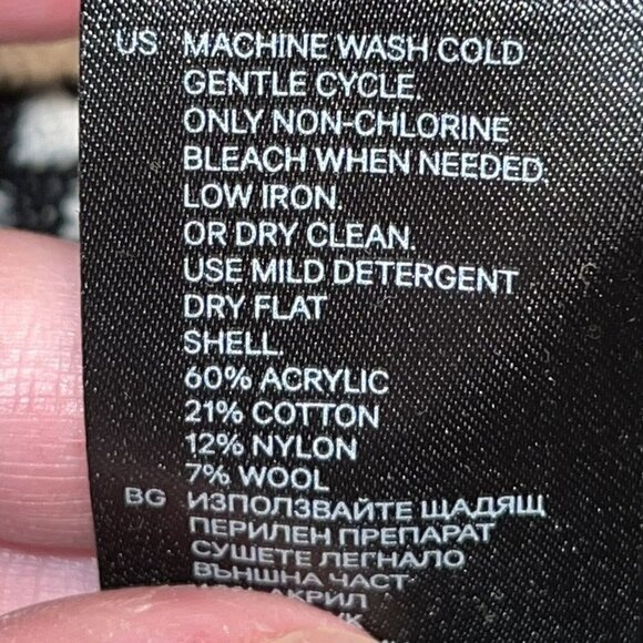 H&M Black & White Diamonds Open Front 3/4 Sleeve Wool Blend Oversized Cardigan - Picture 6 of 7